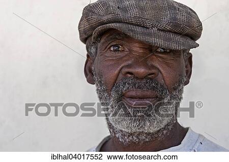 Stock Image - "Local man with hat, portrait, Keetmanshoop, Namibia, Africa". Fotosearch