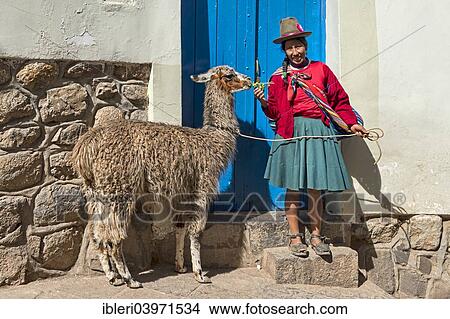 "Local woman with a llama, Cusco, Peru, South America" View Large Photo Image Picture - "Local woman with a llama, Cusco, Peru, South America". Fotosearch