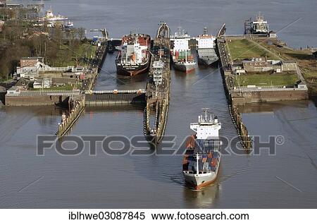 "Lock of the Kiel Canal, German: Nord-Ostsee-Kanal, NOK, aerial photo, Brunsbuttel, Schleswig-Holstein, Germany, Europe" View Large Photo Image Stock Photography - "Lock of the Kiel Canal, German: Nord-Ostsee-Kanal, NOK, aerial photo, Brunsbuttel, Schleswig-Holstein, Germany, Europe". Fotosearch