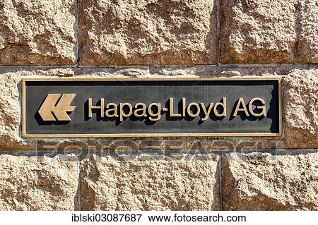 Stock Photo - "Logo and signage at the headquarters of the transport and logistics company Hapag-Lloyd AG, Hamburg, Hamburg, Germany, Europe". Fotosearch