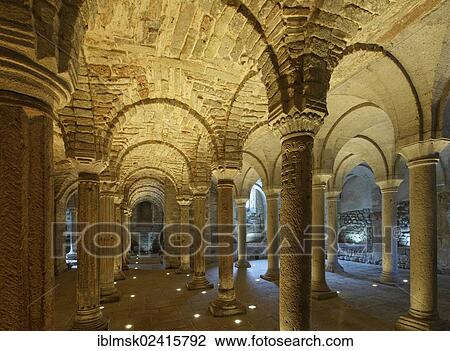 Stock Image - Lombard crypt from the 8th century, Abbadia di San Salvatore monastery church, located at the foot of Mount Amiata, Abbadia San Salvatore, Val D'Orcia, Orcia Valley, Tuscany region, province of Siena, Italy, Europe. Fotosearch
