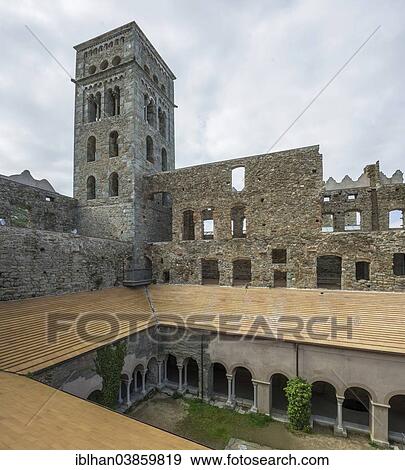 Stock Photo - "Lombardian Tower, Benedictine Monastery of Sant Pere de Rodes, near El Port de la Selva, Cap de Creus Natural Park, Catalonia region, Spain, Europe". Fotosearch