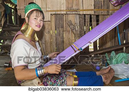"Long-necked woman weaving, Karen tribe, Chiang Mai, Thailand, Asia" View Large Photo Image Stock Image - "Long-necked woman weaving, Karen tribe, Chiang Mai, Thailand, Asia". Fotosearch