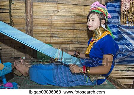"Long-necked woman weaving, Karen tribe, Chiang Mai, Thailand, Asia" View Large Photo Image Stock Photo - "Long-necked woman weaving, Karen tribe, Chiang Mai, Thailand, Asia". Fotosearch