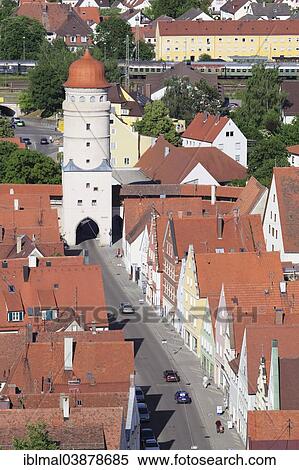 Stock Photography - "Lopsinger Gate, Nordlingen, Romantic Road, Swabia, Bavaria, Germany, Europe". Fotosearch