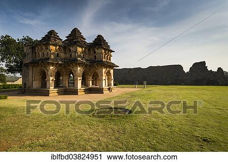 Stock Image - "Lotus Mahal building, ruined city of Vijayanagara, UNESCO World Heritage Site, Hampi, Karnataka, India, Asia". Fotosearch