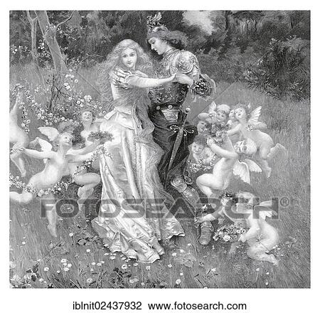 Stock Image - "Love in Spring, an illustration from Moderne Kunst in Meisterholzschnitten, a yearbook from 1900". Fotosearch