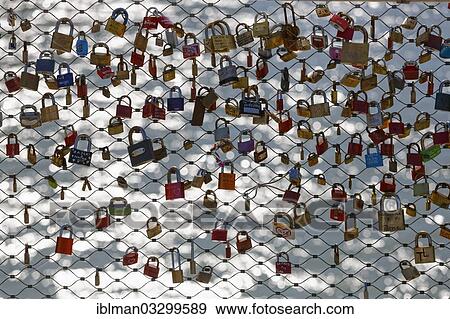 Stock Photo - "Love locks on Makartsteg bridge over the Salzach River, Salzburg, Salzburg State, Austria, Europe". Fotosearch