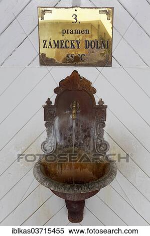 Stock Photography - "Lower Castle Spring, thermal water spring, 55 degrees, Karlovy Vary, Karlovy Vary Region, Bohemia, Czech Republic, Europe". Fotosearch