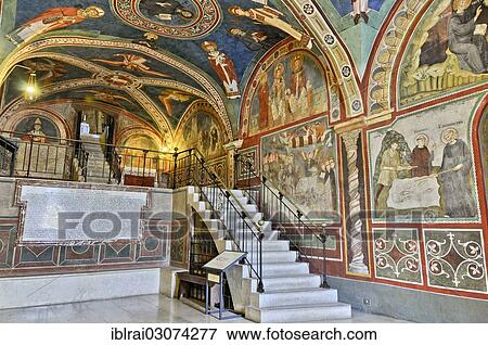 Stock Photo - "Lower church, Chiesa Inferiore, Monastery of St. Benedict, Subiaco Monastery or Sacro Speco, Benedictine Monastery, near Subiaco, Kloster Sacro Speco, Subiaco, Lazio, Italy, Europe". Fotosearch