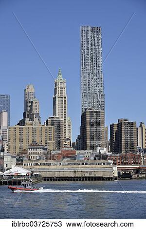 Stock Image - "Lower Manhattan skyline with Spruce Building, Manhattan, New York City, New York, United States, North America". Fotosearch