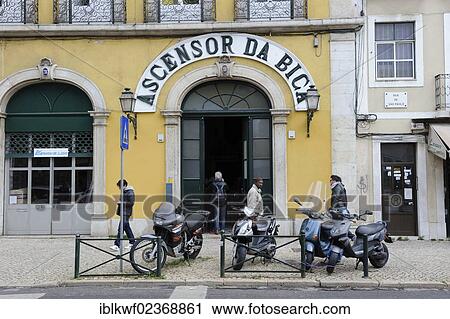 Stock Image - "Lower terminus of the cable car, Elevador da Bica, Bairro Alto, Lisbon, Portugal, Europe". Fotosearch
