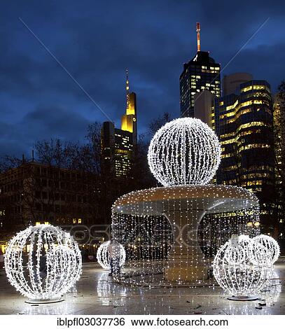 Stock Photograph - "Lucae Fountain at night, Frankfurt am Main, Hesse, Germany, Europe". Fotosearch