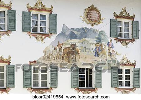 Lueftlmalerei, traditionally painted building facade, Oberammergau, Upper Bavaria, Bavaria, Germany, Europe View Large Photo Image Picture - Lueftlmalerei, traditionally painted building facade, Oberammergau, Upper Bavaria, Bavaria, Germany, Europe. Fotosearch