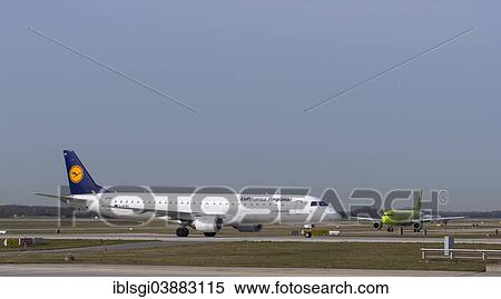 "Lufthansa regional jet Embraer Emb-195-200LR """"Marktl"""", Munich Airport, Munich, Upper Bavaria, Bavaria, Germany, Europe" View Large Photo Image Stock Photography - "Lufthansa regional jet Embraer Emb-195-200LR """"Marktl"""", Munich Airport, Munich, Upper Bavaria, Bavaria, Germany, Europe". Fotosearch