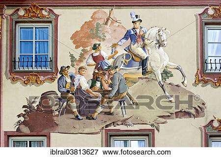 "Luftlmalerei, scene with mounted mailman, Gasthof Post, Mittenwald, Werdenfelser Land, Upper Bavaria, Bavaria, Germany, Europe" View Large Photo Image Stock Photo - "Luftlmalerei, scene with mounted mailman, Gasthof Post, Mittenwald, Werdenfelser Land, Upper Bavaria, Bavaria, Germany, Europe". Fotosearch