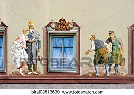 "Luftlmalerei, scene with travelers, Gasthof Post, Mittenwald, Werdenfelser Land, Upper Bavaria, Bavaria, Germany, Europe" View Large Photo Image Stock Image - "Luftlmalerei, scene with travelers, Gasthof Post, Mittenwald, Werdenfelser Land, Upper Bavaria, Bavaria, Germany, Europe". Fotosearch