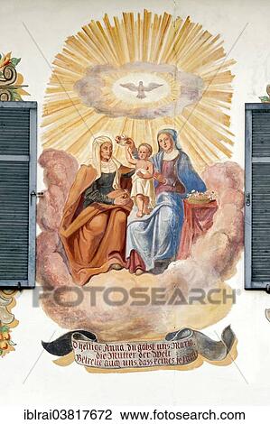 "Luftlmalerei with St. Anna and Maria with the baby Jesus, Oberammergau, Upper Bavaria, Bavaria, Germany, Europe" View Large Photo Image Stock Image - "Luftlmalerei with St. Anna and Maria with the baby Jesus, Oberammergau, Upper Bavaria, Bavaria, Germany, Europe". Fotosearch