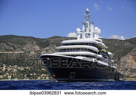 Stock Image - "Luna"""" luxury motor yacht, constructed by LloydWerft shipyard, length 115 m, built in 2010, owner Roman Abramovich, Cote d'Azur, France, Europe". Fotosearch