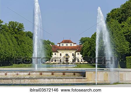 "Lustheim Palace, Central Canal with fountains and cascades, central fountain, Schlosspark palace gardens, Schleissheim Palace complex, Oberschleissheim, Upper Bavaria, Bavaria, Germany, Europe" View Large Photo Image Stock Photograph - "Lustheim Palace, Central Canal with fountains and cascades, central fountain, Schlosspark palace gardens, Schleissheim Palace complex, Oberschleissheim, Upper Bavaria, Bavaria, Germany, Europe". Fotosearch