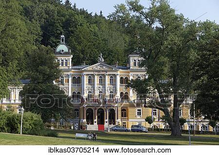 Picture - "Luxury hotel Nove Lazne, new spa, Neo-Renaissance building, Marianske Lazne, Karlovy Vary Region, Bohemia, Czech Republic, Europe". Fotosearch