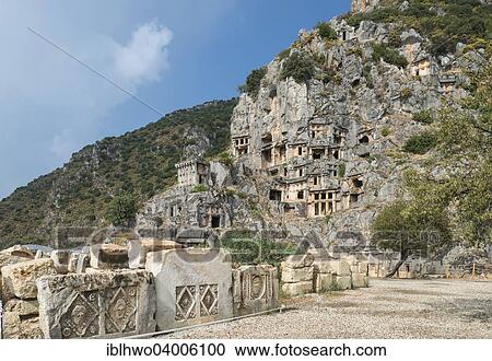 "Lycian rock tombs, necropolis, ancient city of Myra, Demre, Antalya Province, Turkey, Asia" View Large Photo Image Stock Image - "Lycian rock tombs, necropolis, ancient city of Myra, Demre, Antalya Province, Turkey, Asia". Fotosearch