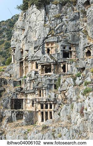"Lycian rock tombs, necropolis, ancient city of Myra, Demre, Antalya Province, Turkey, Asia" View Large Photo Image Stock Image - "Lycian rock tombs, necropolis, ancient city of Myra, Demre, Antalya Province, Turkey, Asia". Fotosearch