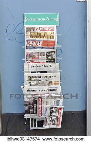 "Magazine rack with German and Turkish newspapers, Wilhelmsburg, Hamburg, Hamburg, Germany, Europe" View Large Photo Image Picture - "Magazine rack with German and Turkish newspapers, Wilhelmsburg, Hamburg, Hamburg, Germany, Europe". Fotosearch