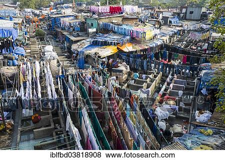 Stock Photo - "Mahalaxmi Dhobi Ghat, laundry district of Mumbai, Maharashtra, India, Asia". Fotosearch