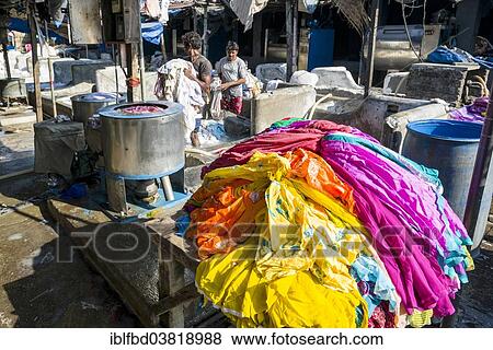 Stock Photo - "Mahalaxmi Dhobi Ghat, laundry district of Mumbai, Maharashtra, India, Asia". Fotosearch