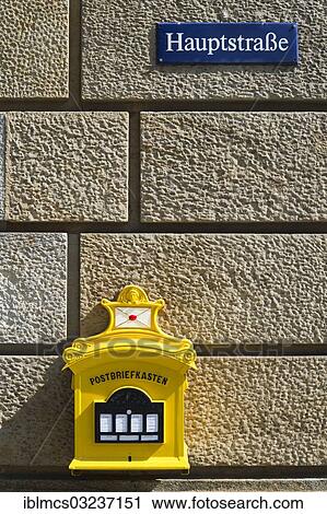"Mailbox and street sign """"Hauptstrasse"""", main street, new town, Dresden, Saxony, Germany, Europe" View Large Photo Image Stock Image - "Mailbox and street sign """"Hauptstrasse"""", main street, new town, Dresden, Saxony, Germany, Europe". Fotosearch