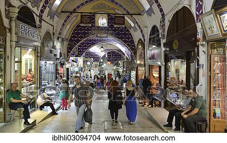 Picture - "Main alley, Grand Bazaar or Covered Bazaar, Kapali Carsi, old town, Beyazit, Eminonu, Istanbul, European side, Istanbul Province, Turkey, European side, Europe". Fotosearch