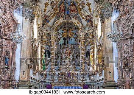 Stock Image - "Main altar, Sao Francisco de Assis Church, interior view, Sao Joao del Rey, Minas Gerais, Brazil, South America". Fotosearch