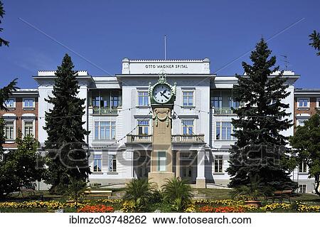 "Main building of the Otto Wagner Hospital, Viennese Art Nouveau standing clock at the front, built according to a design by Otto Wagner, Vienna, Vienna State, Austria, Europe" View Large Photo Image Stock Image - "Main building of the Otto Wagner Hospital, Viennese Art Nouveau standing clock at the front, built according to a design by Otto Wagner, Vienna, Vienna State, Austria, Europe". Fotosearch