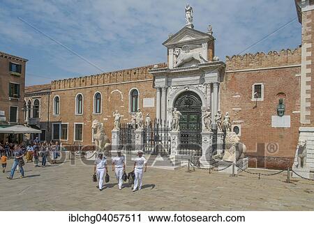 Stock Image - "Main entrance, Venetian Arsenal, Castello district, Venice, Veneto Region, Italy, Europe". Fotosearch