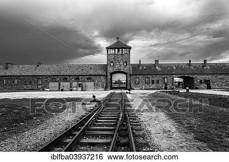 "Main guard house and train tracks, Auschwitz II-Birkenau extermination camp, Oswiecim, Poland, Europe" View Large Photo Image Stock Photograph - "Main guard house and train tracks, Auschwitz II-Birkenau extermination camp, Oswiecim, Poland, Europe". Fotosearch