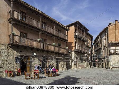 "Main square with a cafe in the historic centre of Albarracin, Aragon, Spain, Europe" View Large Photo Image Stock Image - "Main square with a cafe in the historic centre of Albarracin, Aragon, Spain, Europe". Fotosearch