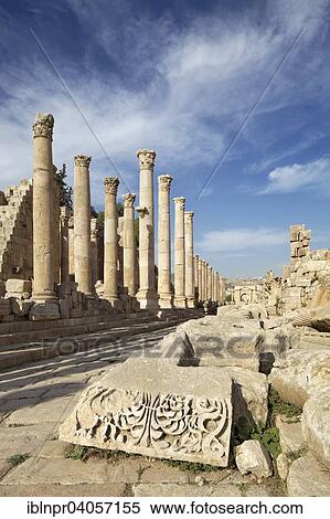 "Main street Cardo Maximus, columns, relief, ancient Roman city of Jerash, part of the Decapolis, Jerash, Jerash Governorate, Jordan, Asia" View Large Photo Image Stock Photography - "Main street Cardo Maximus, columns, relief, ancient Roman city of Jerash, part of the Decapolis, Jerash, Jerash Governorate, Jordan, Asia". Fotosearch