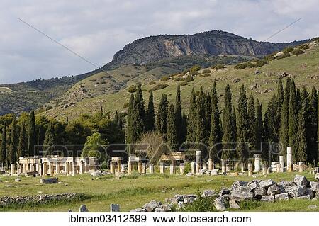 "Main street with a colonnade, ancient city of Hierapolis, Hierapolis, near Pamukkale, Denizli Province, Aegean Region, Turkey, Asia" View Large Photo Image Stock Photo - "Main street with a colonnade, ancient city of Hierapolis, Hierapolis, near Pamukkale, Denizli Province, Aegean Region, Turkey, Asia". Fotosearch