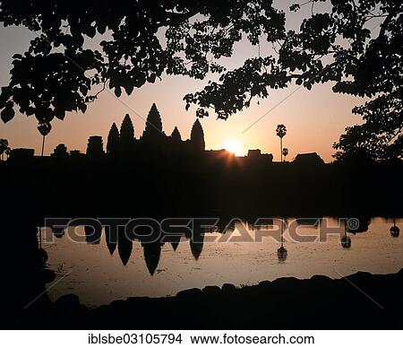 "Main temple of Angkor Wat reflected in a pond, silhouette at sunrise, UNESCO World Cultural Heritage Site, Siem Reap, Siem Reap Province, Cambodia, Asia" View Large Photo Image Picture - "Main temple of Angkor Wat reflected in a pond, silhouette at sunrise, UNESCO World Cultural Heritage Site, Siem Reap, Siem Reap Province, Cambodia, Asia". Fotosearch