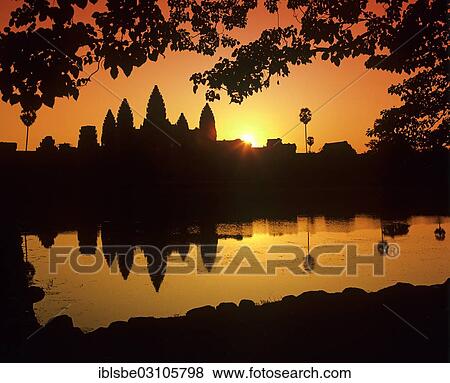 "Main temple of Angkor Wat reflected in a pond, silhouette at sunrise, UNESCO World Cultural Heritage Site, Siem Reap, Siem Reap Province, Cambodia, Asia" View Large Photo Image Stock Photo - "Main temple of Angkor Wat reflected in a pond, silhouette at sunrise, UNESCO World Cultural Heritage Site, Siem Reap, Siem Reap Province, Cambodia, Asia". Fotosearch