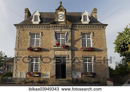 Stock Image - "Mairie building, home of the mayor and the municipal administration, Sartilly, Cotentin Peninsula, Manche department, Lower Normandy, France, Europe". Fotosearch
