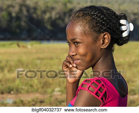 Stock Photo - "Malagasy girl, about 9 years, portrait, Bekopaka, Manambolo, Madagascar, Africa". Fotosearch