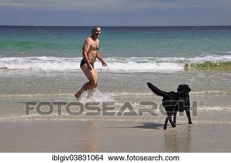 "Man in swimming trunks playing with a dog on the beach of Rispond Bay, Durness, Caitness, Sutherland and Easter Ross, Scotland, United Kingdom, Europe" View Large Photo Image Picture - "Man in swimming trunks playing with a dog on the beach of Rispond Bay, Durness, Caitness, Sutherland and Easter Ross, Scotland, United Kingdom, Europe". Fotosearch