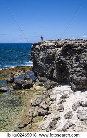 "Man standing on a cliff, Petite Terre, environmentally protected island southeast off Guadeloupe, Caribbean, Lesser Antilles" View Large Photo Image Stock Photo - "Man standing on a cliff, Petite Terre, environmentally protected island southeast off Guadeloupe, Caribbean, Lesser Antilles". Fotosearch