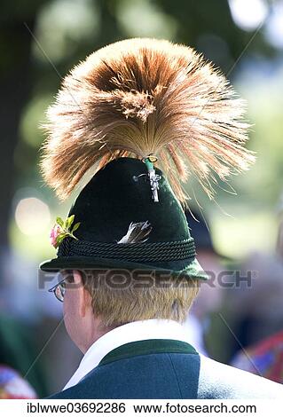 "Man wearing traditional Bavarian hat with gamsbart, Mondsee, Salzkammergut, Austria, Europe" View Large Photo Image Stock Photograph - "Man wearing traditional Bavarian hat with gamsbart, Mondsee, Salzkammergut, Austria, Europe". Fotosearch