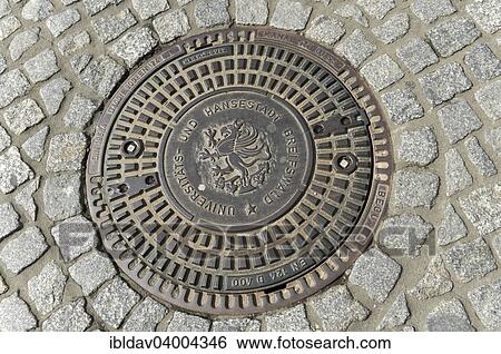 "Manhole cover, Greifswald, Mecklenburg Vorpommern, Germany, Europe" View Large Photo Image Stock Photograph - "Manhole cover, Greifswald, Mecklenburg Vorpommern, Germany, Europe". Fotosearch