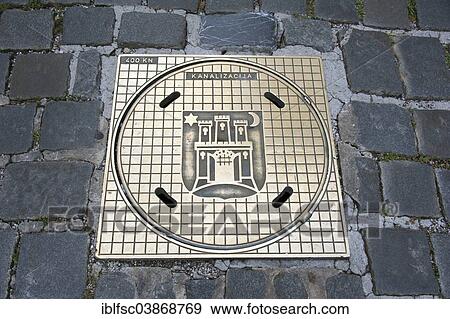 "Manhole cover, Zagreb, Croatia, Europe" View Large Photo Image Stock Photo - "Manhole cover, Zagreb, Croatia, Europe". Fotosearch