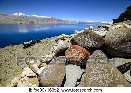 "Mani stones on Tsomoriri or Lake Moriri, 4. 595 m, Korzok, Ladakh, Jammu and Kashmir, India, Asia" View Large Photo Image Stock Image - "Mani stones on Tsomoriri or Lake Moriri, 4. 595 m, Korzok, Ladakh, Jammu and Kashmir, India, Asia". Fotosearch