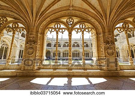 Picture - "Manueline cloister by Joao de Castilho, Mosteiro dos Jeronimos, Jeronimos Monastery, UNESCO World Cultural Heritage Site, Belem, Lisbon, Lisbon District, Portugal, Europe". Fotosearch